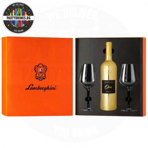 Червено вино Lamborghini Oro Luxe 750ml 13.5% с 2 чаши в луксозна кутия