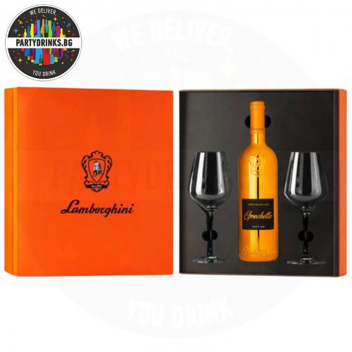 Бяло вино Lamborghini Grechetto Luxe 750ml 12.5% с 2 чаши в луксозна кутия