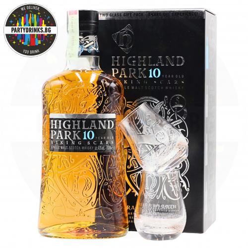 Уиски Highland Park 10 Years Old Viking Scars 700ml 40% с 2 чаши